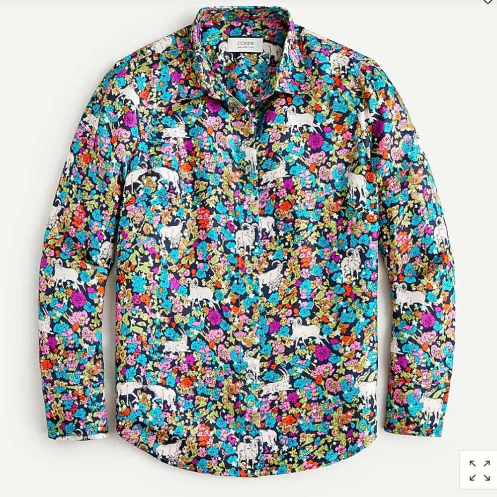 J. Crew Collection silk twill shirt in grazing goats print sz 6